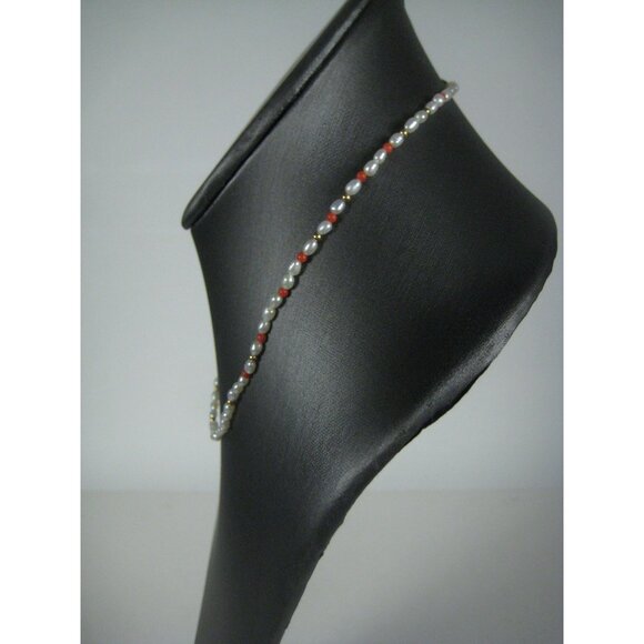 Freshwater Pearl Coral Delicate Gold Tone Bead Necklace 17 in Choker Minimalist - Picture 7 of 11